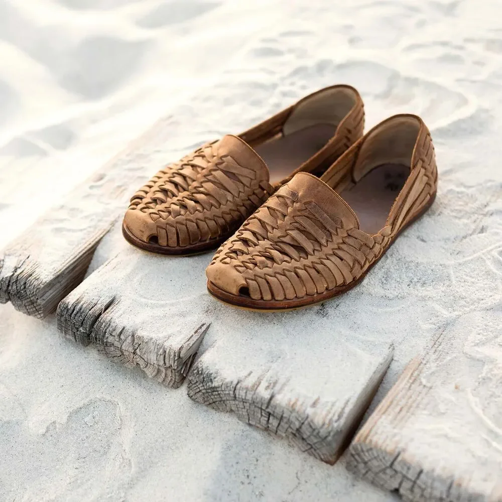 Nisolo Men's Woven Leather Slip-On Sandals in Tan